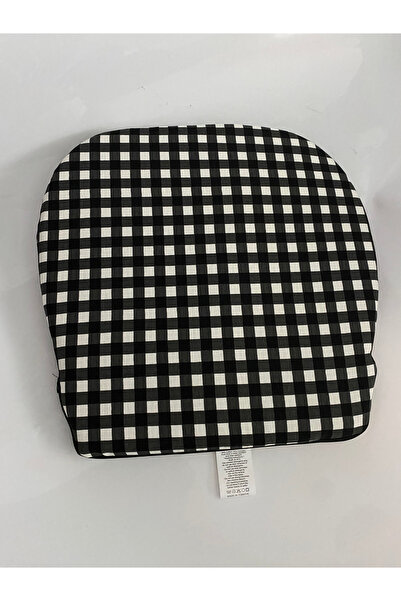 METİNEV Kare Desenli Siyah Beyaz Duck Keten Sandalye Minderi