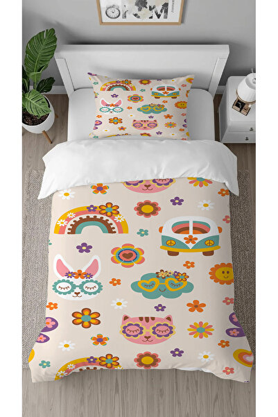 GREENDECOR Rainbow Flower Patterned Digital Printed Special Design Single Chi...