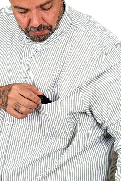 cusseli Ανδρικό πουκάμισο μεγάλου μεγέθους με μακρυμάνικο λινό με τσέπες χακί 20384