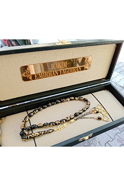 Tesbihburada Altın warak kehribar tesbih isme özel gümüş isim püskül kutulu