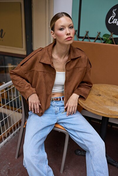 WOMKA Women's Epaulet Skirt Gathered Nubuck Short Jacket