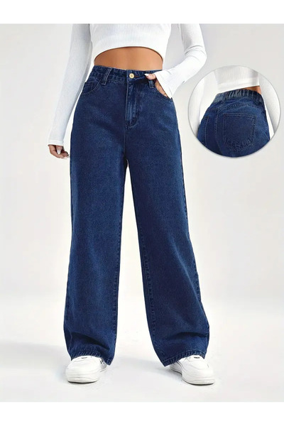 WODDİ Clara Kadın Palazzo Salaş Rahat Kesim Likralı Yüksek Bel Jeans Kot Pant...