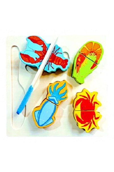 OEM Wooden puzzle with letters and numbers, turtle, educational set, 4 marine animals, 18x18x2cm