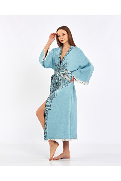 PERAVES قفطان كيمونو بنقشة الفيل، روب استحمام، بيشتمال، رويتيشامبير