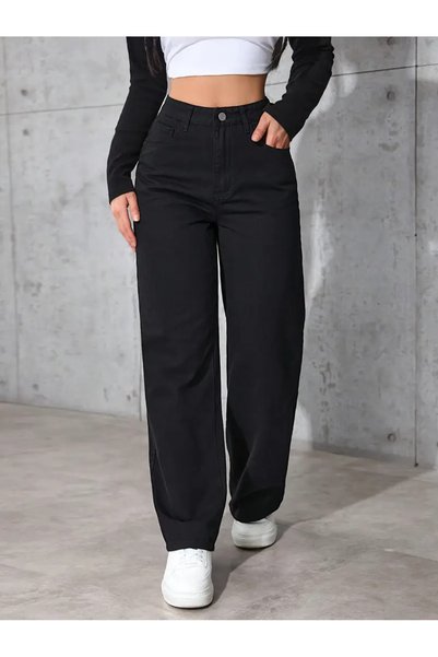 WODDİ Blugi palazzo pentru femei Clara, talie înaltă, croială lejeră și confortabilă, material elastic, denim, New Season1