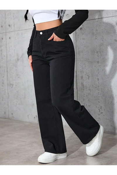 WODDİ Clara Γυναικείο Palazzo Loose Άνετο Κοψίμα ελαστικό ύφασμα Ψηλόμεσο τζι...