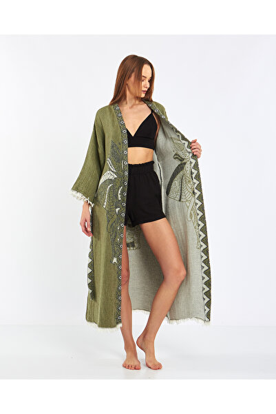 PERAVES قفطان كيمونو بنقشة الفيل، روب استحمام، بيشتمال، رويتيشامبير