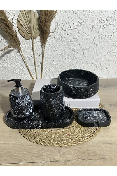 Zigzag Home Διακοσμητικό σετ μπάνιου 5 τεμαχίων με μαρμάρινο σχέδιο Σετ δοχείων υγιεινής για υγρό/στερεό σαπούνι, θήκη οδοντόβουρτσας, θήκη για πετσέτες, σετ δίσκους