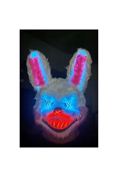 AyrStore Halloween Cadılar Bayramı LED Işıklı Korkunç Tavşan Maske Beyaz Pembe