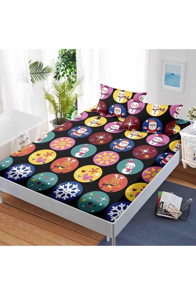 OEM Bed cover set, Christmas Edition, 3 pieces, 180x200cm, Colorful Ornaments