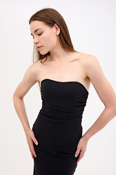 NİLİST Strapless Viscose Cotton Dress with Tie-Up Detail at the Back
