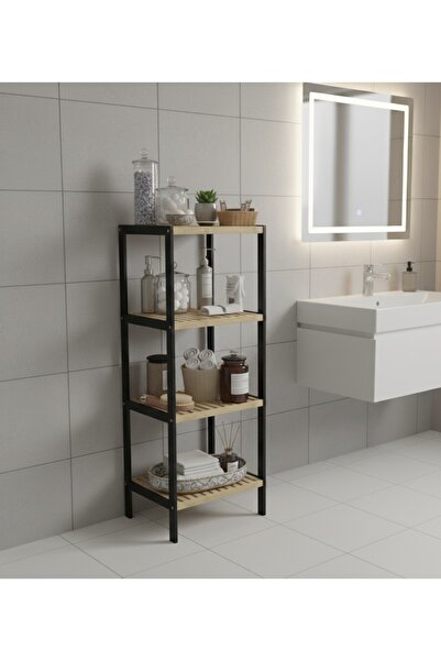 Noor Black Bamboo Wooden Shelf with 4 Shelves, 30*30*110