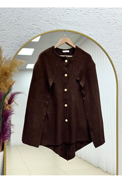 BENAHOLL Πλεκτό πανσό με κουμπιά Deyina 5 Gold με κάπα-Zİ7015 Καφέ