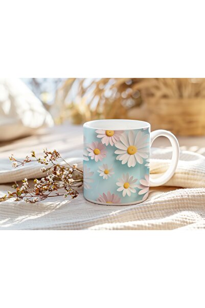 Beramussa كوب زهرة الأقحوان ثلاثي الأبعاد – كوب ذو مظهر طبيعي مع نقوش خفيفة - بدون نقش بارز