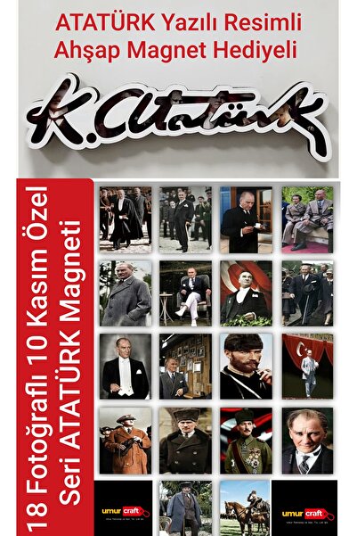 umurcraft ATATÜRK Magneti 18li 🎁(K.Atatürk İmzalı Ahşap Magnet Hediyeli)🎁