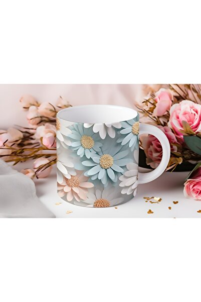 Beramussa كوب بتصميم زهرة الأقحوان ثلاثي الأبعاد – كوب قهوة بنمط زهور طبيعي - بدون نقش بارز