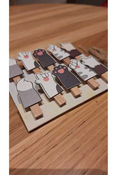 Bir Kırtasiye Decorative Mini Clothespins with Drawstring Cat Figure, Pack of 10