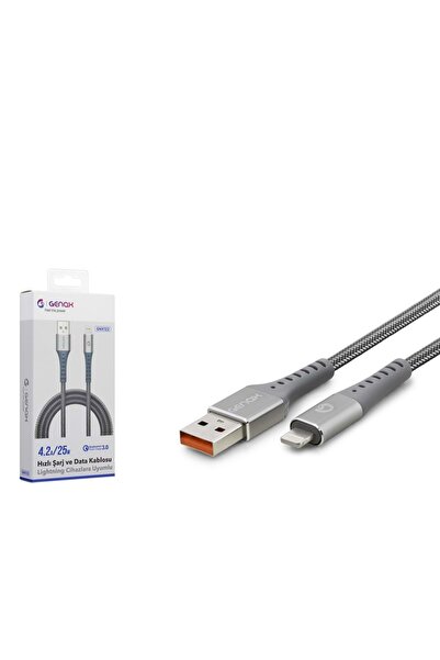 GENAX Lıghtnıng To Usb Hasır Kablo 3.4a Gri 1mt