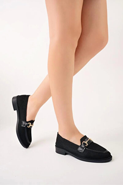 Zerenyus Zrk-021 Black Knitwear g Buckle Casual Women's Ballerinas