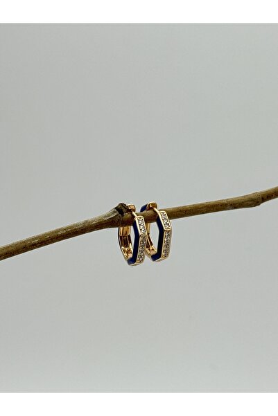 AUBRA أقراط مرصعة بحجر الزركون باللون الأزرق – مطلية باللون الوردي