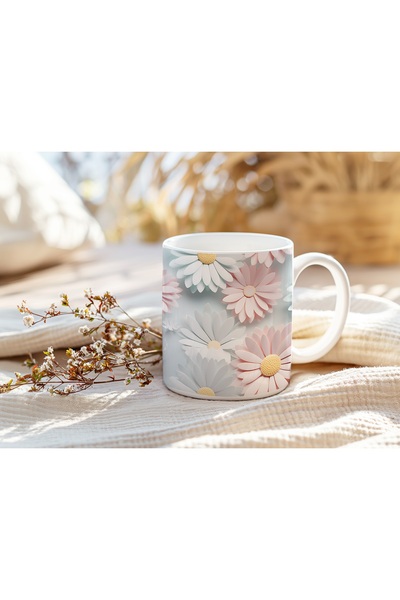 Beramussa كوب بتأثير زهرة الأقحوان ثلاثي الأبعاد - كوب بتصميم أنيق وطبيعي - بدون نقش بارز