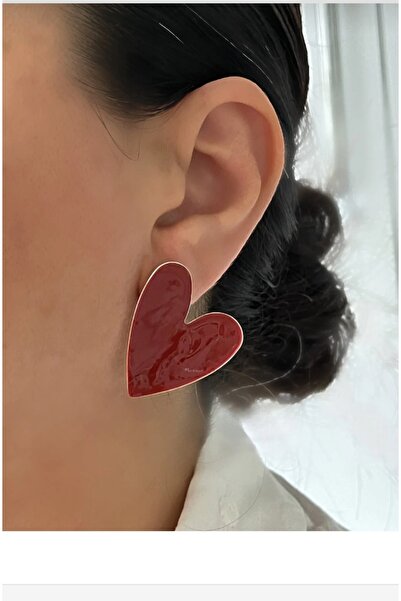 shop أقراط على شكل قلب أحمر، مطلية بالمينا