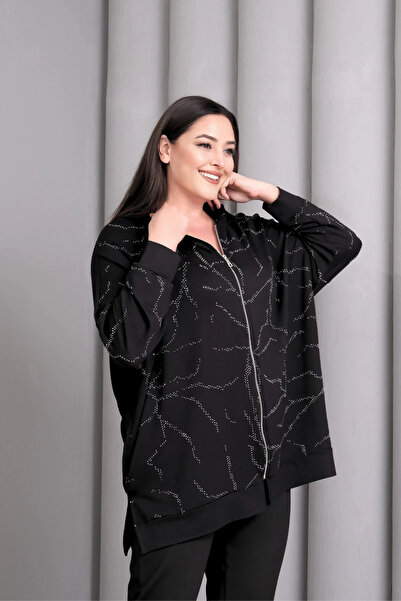 aytemas Hooded Zippered Stone Printed Jacket