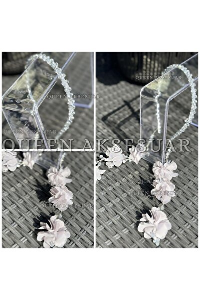 QUEEN AKSESUAR Double Pendant Flower Crystal Metal Beaded Crown Special Day Crown Female Children Silver Grey