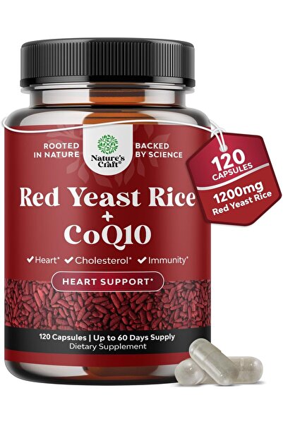 Natures Craft أرز الخميرة الحمراء مع CoQ10 1200 ملغ + CoQ10 100 ملغ - 120 كبس...