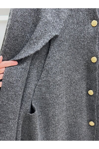 BENAHOLL Πλεκτό πανσό με χρυσά κουμπιά Deyina 5 με κάπα-Zİ7015 Γκρι