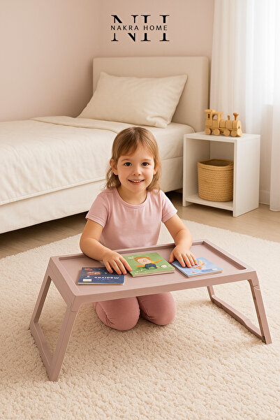 NAKRA HOME Katlanır Sehpa Tablet - Bilgisayar Sehpası Yatak Üstü Kahvaltı Sehpası , Oyun Masası "Pudra Pembe"