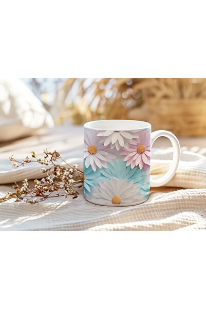 Beramussa كوب بنمط زهور ثلاثي الأبعاد - كوب بتصميم طبيعي مستوحى من الربيع - بدون نقش