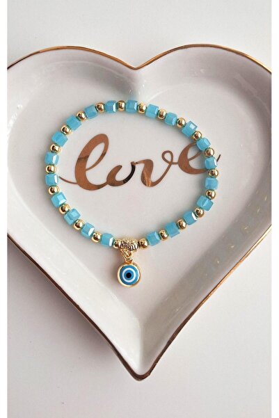 Souvenir Crystal Gemstone Evil Eye Beaded Light Blue Bracelet