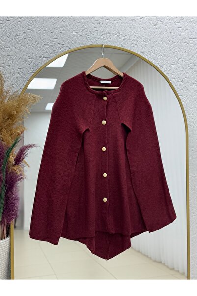 BENAHOLL Πλεκτό πανσό με χρυσά κουμπιά Deyina 5 με κάπα-Zİ7015 Βουργουνδίας