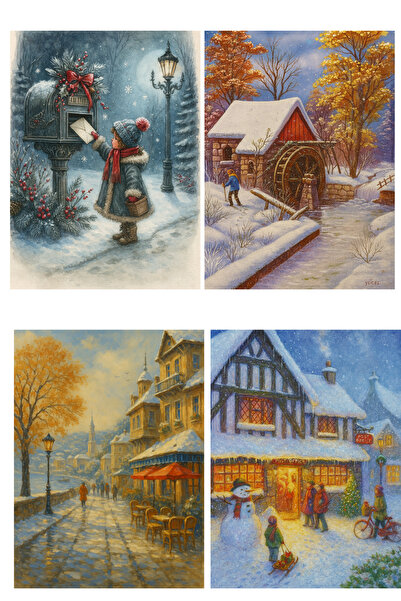 Dekals 9 Çeşit 11x14 Simli Tebrik Kartı Kartpostal Seti Model -3 Yılbaşı Yeni...