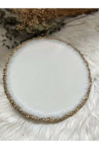 RESİNARTSHOP Epoksi Nişan Tepsisi yuvarlak 30 cm gold