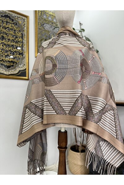 GÜMRÜKÇÜ İthal %100 Yün Cashmere Kahverengi Omuz Şalı Premium Kalite