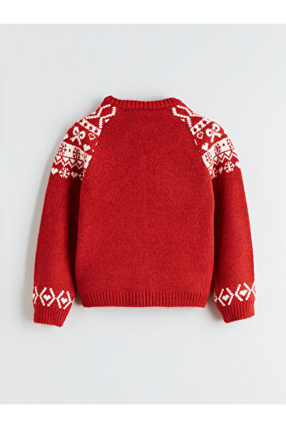 LC Waikiki Red Crew Neck Girls' Knitwear Cardigan