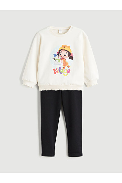 LC Waikiki Niloya Baskılı Kız Çocuk Sweatshirt ve Tayt