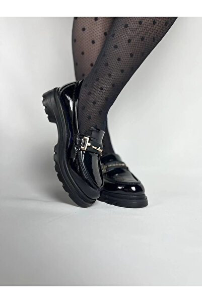 Zerenyus Zrk-Bt Black Patent Leather Buckle Casual Women's Ballerinas