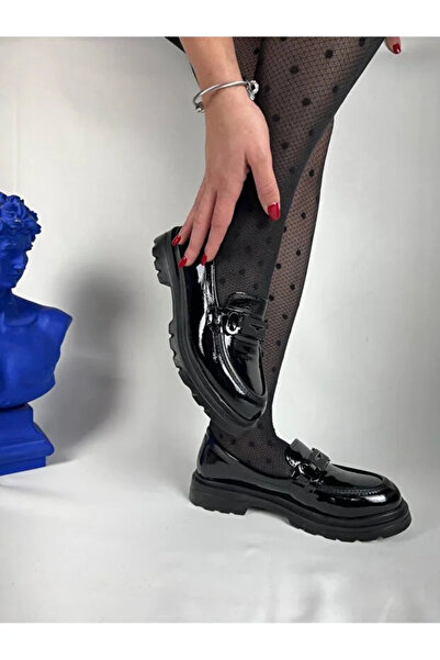 Zerenyus Zrk-Bt Black Patent Leather Buckle Casual Women's Ballerinas