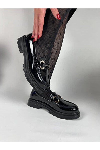 Zerenyus Zrk-Bt Black Patent Leather Buckle Casual Women's Ballerinas