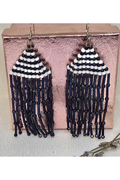Amma Design Toho Earrings – “Black & White Fringe”