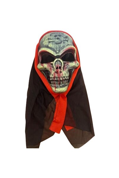 OEMN Mască de craniu de Halloween cu pânză neagră, negru-roșu-verzui, mărime ...