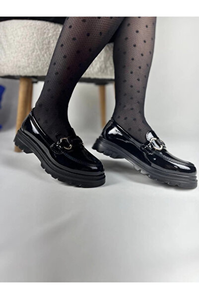 Zerenyus Zrk-Bt Black Patent Leather Buckle Casual Women's Ballerinas