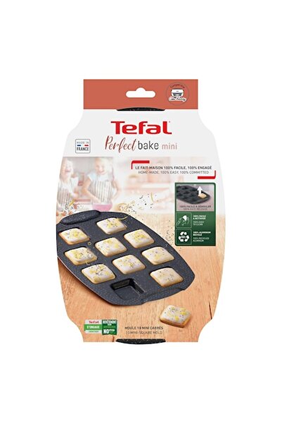 TEFAL Tavă pătrată pentru tartă PerfectBake Mini, aluminiu reciclat, antiaderentă, 21x29 cm, neagră și maro