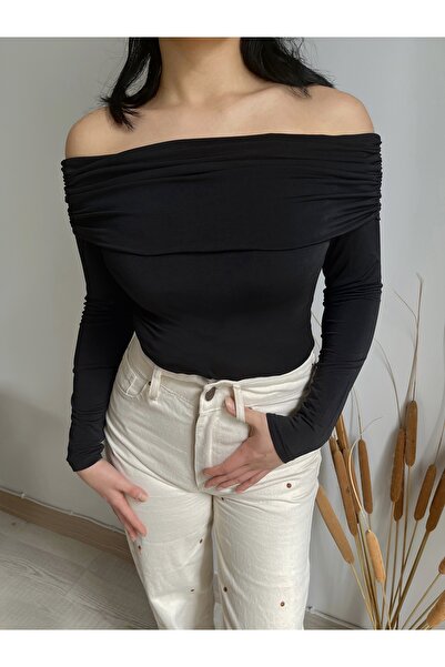 Eloria Fashion بلوزة نسائية مفتوحة الكتفين بأكمام طويلة من الليكرا مريحة، بلوزة