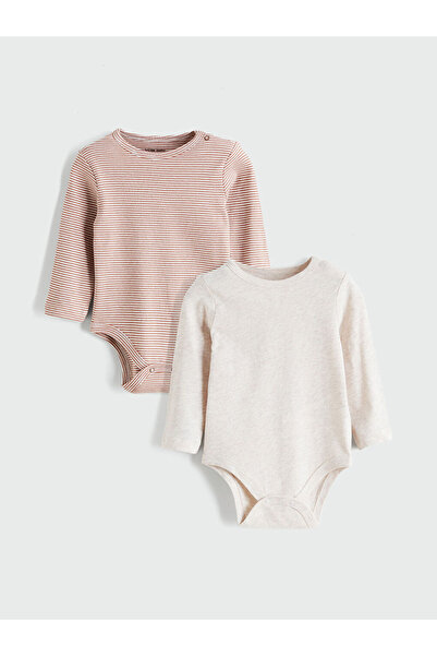 LC Waikiki Beige Crew Neck Baby Boy Snap Bodysuit 2-Piece