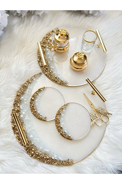 RESİNARTSHOP Epoksi Nişan Seti Taş+inci Gold