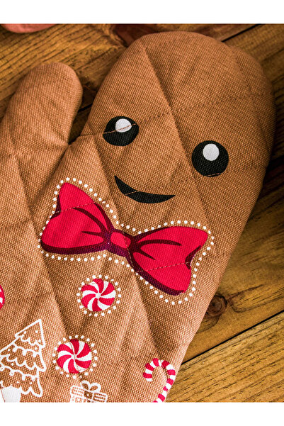 LC Waikiki Lcw Home Brown Yebu Printed Oven Mitts and Gloves